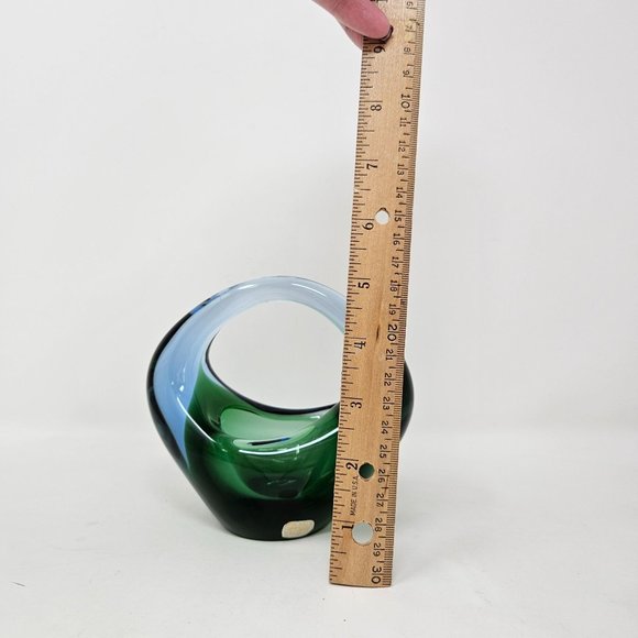 Vintage Bohemia Glass Czech Blue Green Basket - Picture 10 of 11